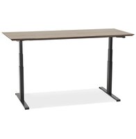 Zwarte elektrische zit/sta-bureau &#039;BIONIK&#039; met blad in notenhouten afwerking - 180x90 cm