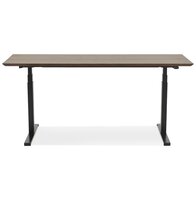 Zwarte elektrische zit/sta-bureau &#039;BIONIK&#039; met blad in notenhouten afwerking - 180x90 cm
