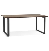 Grote rechte directiebureau &#039;GIMINI&#039; met notenhouten afwerking en zwart metaal - 180x90 cm