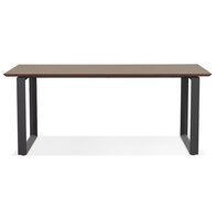 Grote rechte directiebureau &#039;GIMINI&#039; met notenhouten afwerking en zwart metaal - 180x90 cm