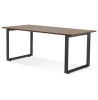 Grote rechte directiebureau &#039;GIMINI&#039; met notenhouten afwerking en zwart metaal - 180x90 cm