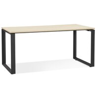 Rechte design bureau &#039;BAKUS&#039; van natuurkleurig afgewerkte hout en zwart metaal - 160x80 cm