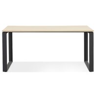 Rechte design bureau &#039;BAKUS&#039; van natuurkleurig afgewerkte hout en zwart metaal - 160x80 cm