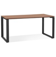 Rechte design bureau &#039;BAKUS&#039; met notenhouten afwerking en zwart metaal - 160x80 cm