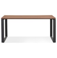 Rechte design bureau &#039;BAKUS&#039; met notenhouten afwerking en zwart metaal - 160x80 cm