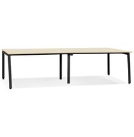Dubbele rechte design bureau &#039;AMADEUS&#039; van natuurlijk afgewerkt hout en zwart metaal - 280x140 cm