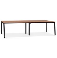 Dubbele rechte design bureau &#039;AMADEUS&#039; van hout met notenhoutafwerking en zwart metaal - 280x140 cm
