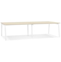 Dubbele rechte design bureau &#039;AMADEUS&#039; van natuurlijk afgewerkt hout en wit metaal - 280x140 cm