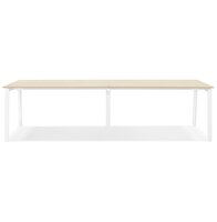 Dubbele rechte design bureau &#039;AMADEUS&#039; van natuurlijk afgewerkt hout en wit metaal - 280x140 cm