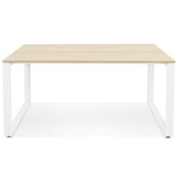Vergadertafel / bench-bureau &#039;BAKUS SQUARE&#039; in hout met natuurlijke afwerking en wit metaal - 140x140 cm