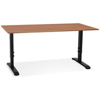 In hoogte verstelbare bureau &#039;OSMOSE&#039; van notenhout en zwart metaal - 160x80 cm
