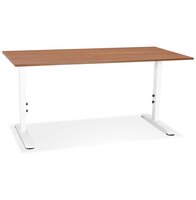 In hoogte verstelbare bureau &#039;OSMOSE&#039; van notenhout en wit metaal - 160x80 cm