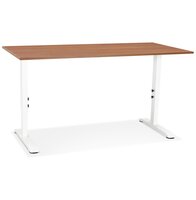 In hoogte verstelbare bureau &#039;OSMOSE&#039; van notenhout en wit metaal - 160x80 cm