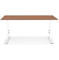 In hoogte verstelbare bureau &#039;OSMOSE&#039; van notenhout en wit metaal - 160x80 cm