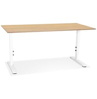 In hoogte verstelbare bureau &#039;OSMOSE&#039; van natuurlijk afgewerkt hout en wit metaal - 160x80 cm