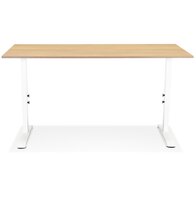 In hoogte verstelbare bureau &#039;OSMOSE&#039; van natuurlijk afgewerkt hout en wit metaal - 160x80 cm