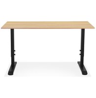 In hoogte verstelbare bureau &#039;OSMOSE&#039; van natuurlijk afgewerkt hout en zwart metaal - 140x70 cm