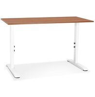 In hoogte verstelbare bureau &#039;OSMOSE&#039; van notenhout en wit metaal - 140x70 cm