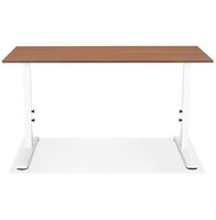 In hoogte verstelbare bureau &#039;OSMOSE&#039; van notenhout en wit metaal - 140x70 cm