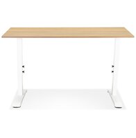 In hoogte verstelbare bureau &#039;OSMOSE&#039; van natuurlijk afgewerkt hout en wit metaal - 140x70 cm