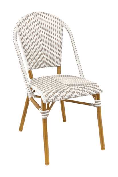 Maysun Gastro - Terrasstoel SORBONNE - Aluminium Frame Bamboe Look - Wicker - Grijs-Wit