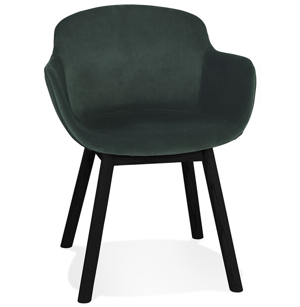Groene fluwelen stoel &#039;FRIDA&#039; met armleuningen en poten van zwart hout