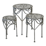 Outdoor Living - Plantentafeltjes laag/rond Viva la Vida grey wash, S/3